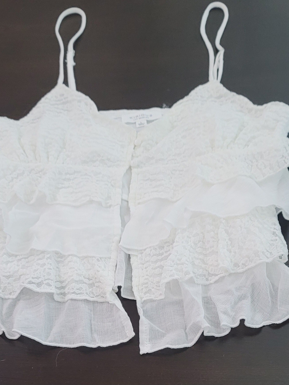 Kurious New White Lace Ruffle Tank Top